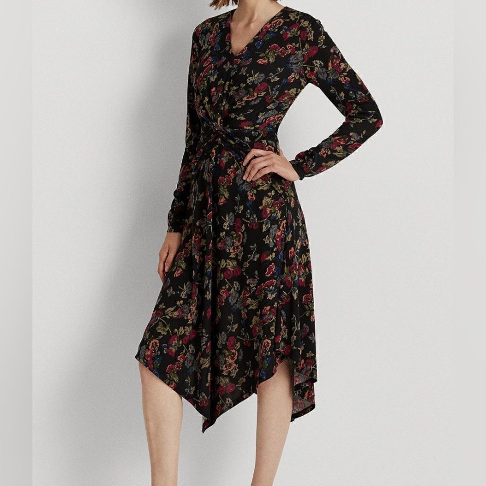 Lauren Ralph Lauren Women's Floral Surplice Jersey Dress Size 4 NWT